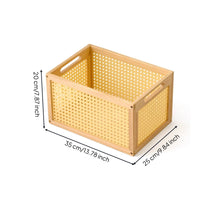 Wooden Storage Basket Lightweight Basket with Handles Space-Saving Rectangular Storage Box for Closet, Shelves, Bedroom