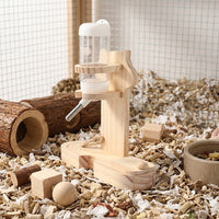80ml Hamster Water Bottle with Wooden Water Bottle Stand, Leak-resistant Drinker for Small Cages, Height Adjustable Tabletop Bracket Base