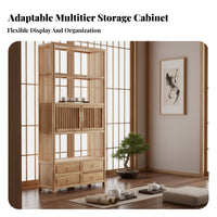Serene-Inspired Design Chinese Curio Shelf With Storage Drawers Multi-Compartment Curio Stand long-lasting Construction display shelf Space-Saving for Tea aficionados, Collectors, Office Workers, Study Room, Bedroom, Entryway