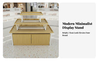 3-Tier Promotional Display Table Versatile Retail Island Display Shelf Versatile Steel and Wood Supermarket Rack for Retailers, Convenience Stores
