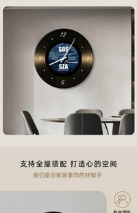 跨境钢化玻璃时钟静音表挂钟墙黑色复古唱片卧室客厅玄关柜挂钟
