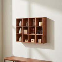 12 Compartment Wooden Shelf Wood Display Case for Collectors