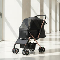 Bidirectional Foldable Pet Stroller Compact Pet Stroller with Mesh Canopy Stable Comfortable for Cats, Small Dogs