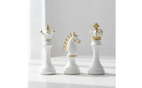 3 Pieces Gold-Trimmed King Chess Piece Matte Chess Figurines Sculptural Decorative for Collectors, Desk, Office, Classroom