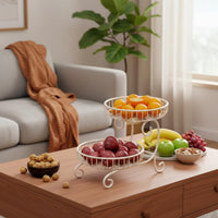 Countertop Fruits Stand Ventilated Design 2-Tier Fruit Basket Large Capacity Metal Wire Vegetable Rack for Party