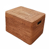 Rectangular Woven Basket with Lid Pastoral design for Coffee Table, Living Room