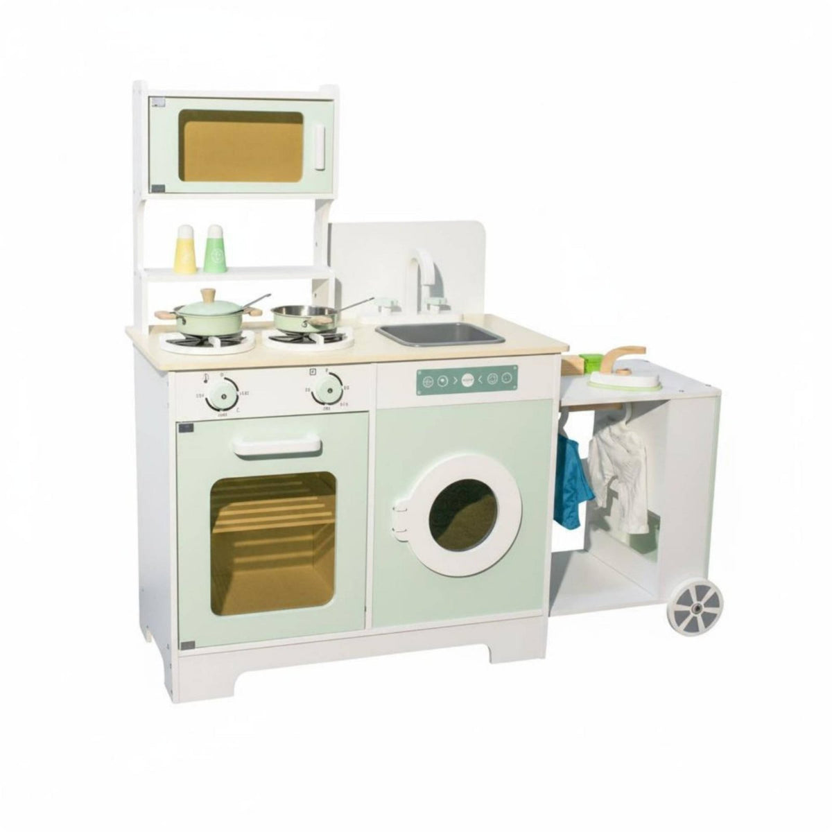 Play Fridge Cooktop Sink Set Realistic Simulation Sound and Illuminated Kitchenette Toy Multi-Functional Wooden Toy Kitchen