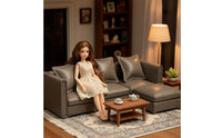 Miniature Sofa with Ottoman Faux-Leather Miniature Corner Sofa Modern Dollhouse Couch with Ottoman for Collectors