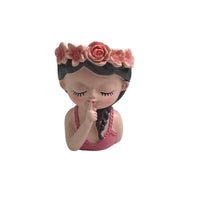 Decorative Female Bust Holder Hand-Painted Resin Bust with Flower Crown Exquisite Face Vase Handmade for Shelf