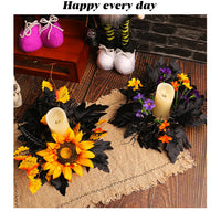 Halloween Candle Wreath with Artificial Sunflowers for Table Decor