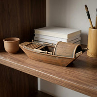 Wooden Boat Ornament Wood Grain Finish Table Decoration Mini