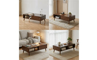 Coffee Table with Storage Rectangular Wood Coffee Table Mid-Period Modern Furniture for Apartment