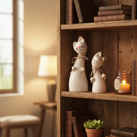 2 Pieces Couple Feline Statue Handmade Look Feline Couple Ornaments Romantic