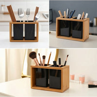 Bamboo Utensil Organizer Multi-Compartment Countertop Cutlery Holder Wooden Chopstick Holder with Compartments for Kitchen Counter, Dining Table
