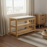 Solid Wood Wooden Hall Tree Bench 3-in-1 Design Entryway Hall Tree with Storage Bench Cushioned Seat Household Furniture Space Saving for Hallway