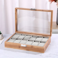Multi-Slot High-End Bamboo Wood Watch Storage Box with Window, Large Capacity Display Case