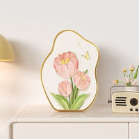 Cream Style Decorative Painting with Tulip, Desktop Ornament for Study or Bedroom