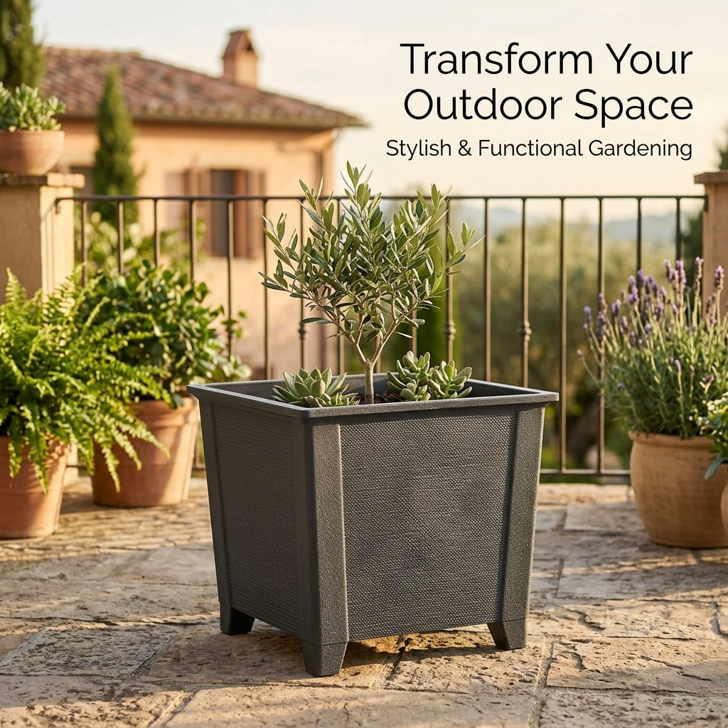 Large Outdoor Planter Box for Balcony Garden, Heavy Duty Resin Vegetable Corrosion Resistant Flower