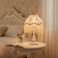Table Lamp with Textile Shade Decorative Bedside Table Lamp Floral Warm for Bedroom, Reading Corner