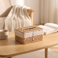 Tissue Box Cover Woven Tissue Box Holder Rattan-Style for Desk
