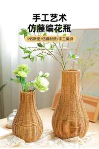 中式手工编织桌面插花瓶仿真装饰花器插花篮禅意鲜花花瓶套