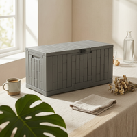 Resin Outdoor Storage Chest Rectangular Outdoor Storage Box Hinged Lid Lockable Container for Patio, Garden, Poolside