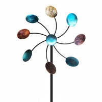 Outdoor Windmill Metal Lawn Sculpture Rotating Ornament Geometric Designs Vintage Hand-painted Colors Weather-resistant Suitable for Backyard Villa Patio Home Decoration
