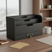 Wooden Desk Organizer with Drawer Large Capacity Desktop File Sorter Sturdy Design Wooden Mail Organizer