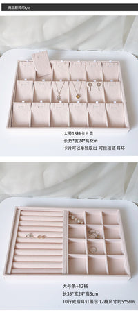 Jewelry Storage Tray with Pearl Velvet, Beige-Pink, for Rings, Earrings, Bracelets, Display
