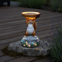 Outdoor Garden Squirrel Bird Feeder Statue with Solar Light, Resin Animal Sculpture for Patio and Yard Decor