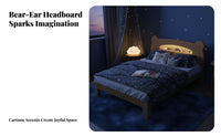 Childrens Wood Bed Built-in Lighting Solid Wood Bed Frame No Box Spring Needed Bedroom Furniture for Guests, Adults, Guest Room, Apartment