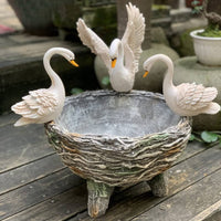 Swan Planter Hand Painted Elegant Planter Pot Vintage Mini Landscape for Courtyard