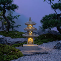 Pagoda Statue with Lantern Compact Three-Tier Pagoda Outdoor for Gardeners