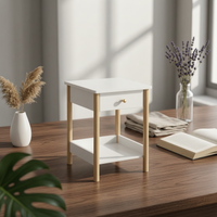 Nightstand with Drawers Nordic Wooden Nightstand Bottom Shelf Small Storage Table for Living Room