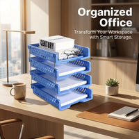 4-Tier Desktop File Organizer with Pen Holder, Desk Storage for A4 Documents, Stackable Vertical for Office Workers