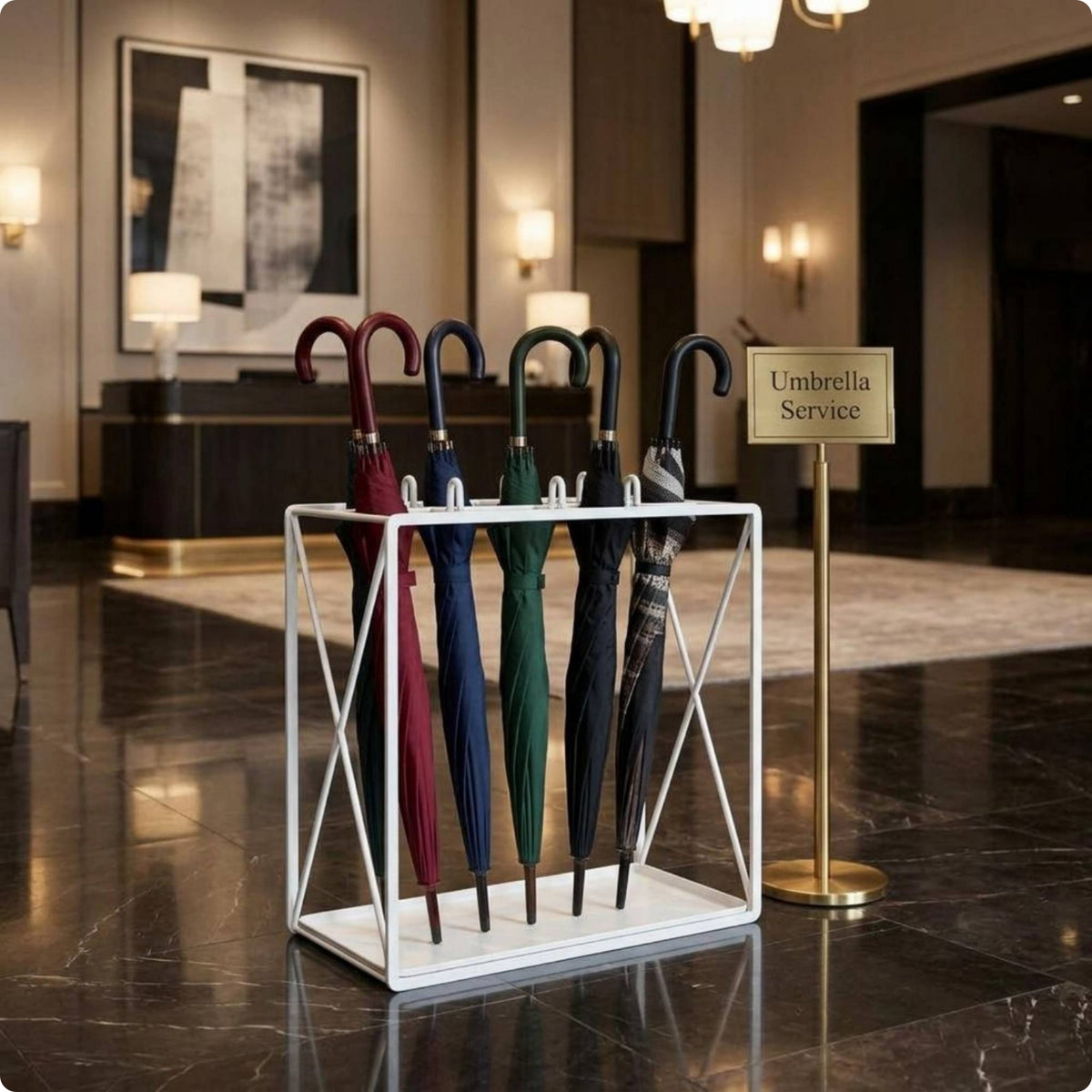 Metal Umbrella Stand Compact Water-Collecting Tray Umbrella Stand Space Saving