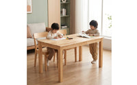 Natural Finish Wooden Dining Table Rounded Edges Wood Table with Straight Legs Sturdy Furniture Minimalist for Families, Kitchen, Cafe