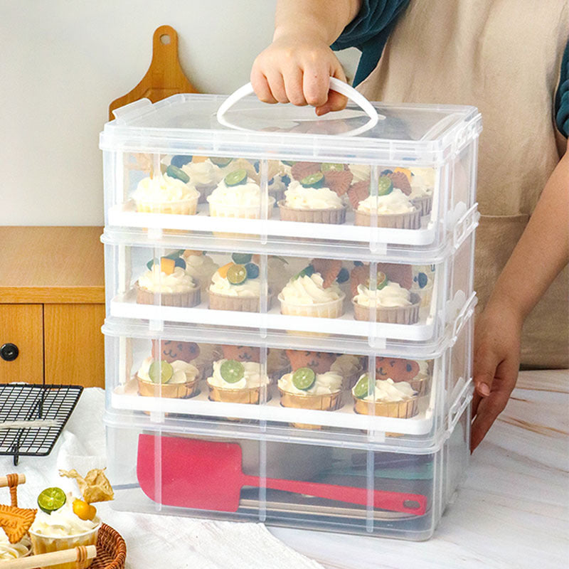 Cupcake Carrier Box with Handle, Plastic Portable Dessert Stand Storage and Transport Container for Muffins