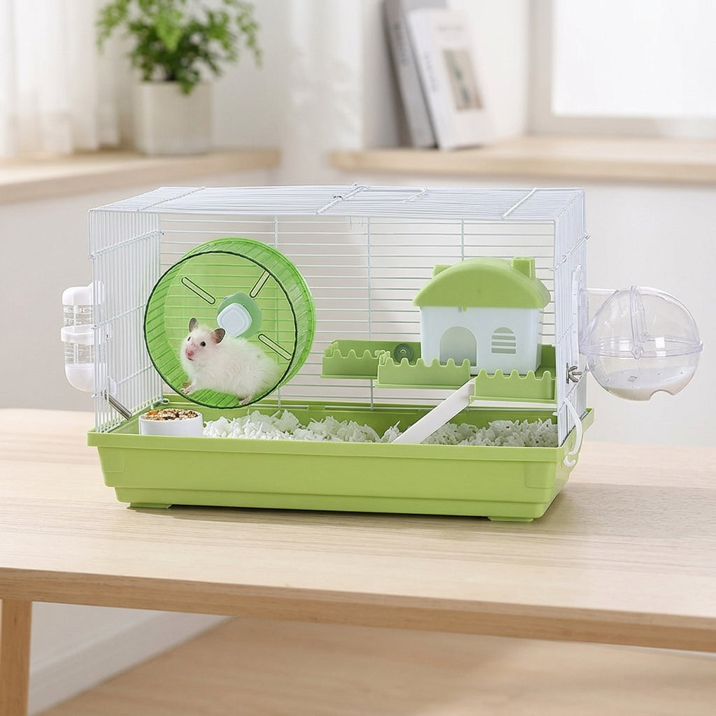 Large Hamster Cage 3-Level Villa with Wheel, Iron Wire House for Syrian and Dwarf Hamster, 60cm Width Spacious Dwelling with Upper Entry