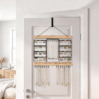 Wall-Mounted Wooden Jewelry Organizer with 6 Layers for Earrings and Necklaces