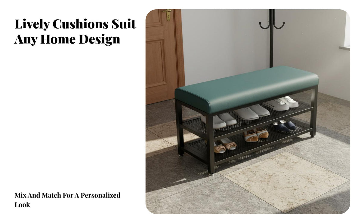 High-Density Foam Cushion Shoe Changing Bench Easy Assembly Entryway Bench with Storage Scratch-Resistant Upholstery Upholstered Shoe Rack Adjustable Feet for Homeowners, Apartment Dwellers, Hallway, Mudroom, Bedroom, Walk-in Closet
