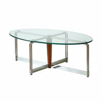 Two-Levellevel Oval Table Tempered Glass Top Living Room Furniture Minimalist Design Rounded Edges for Homeowners, Adults