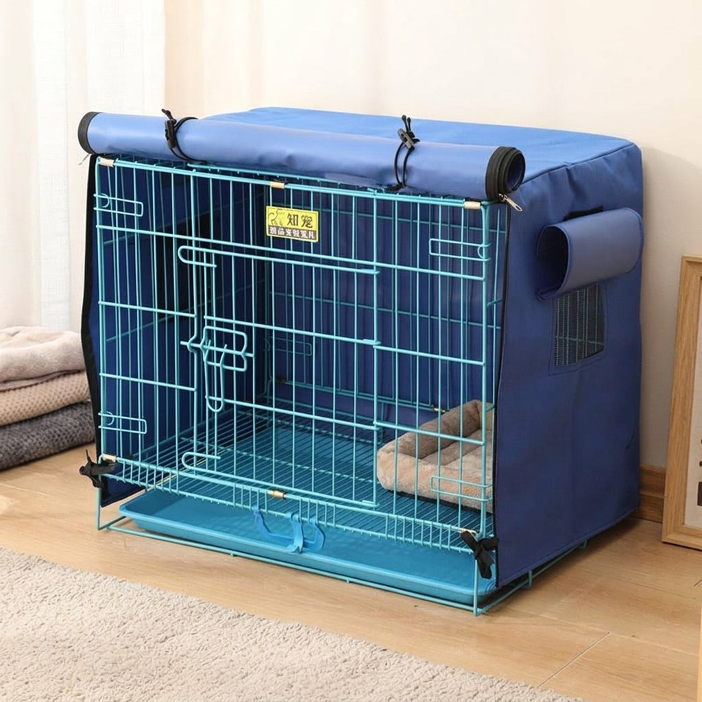 Dog Cage Cover, Waterproof Material Cat Cage Cover, Windproof Crate Cover for Wire, Indoor Outdoor Cage Cover with Roll-Up Front Door