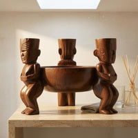 Carved Tabletop Bowl Wood-Like Finish Three-Legged Pedestal Bowl for Display Ornament