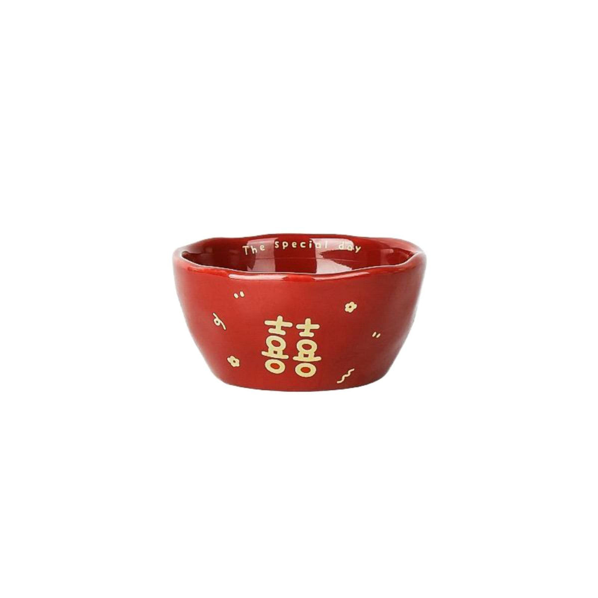 Chinese Red Double Happiness Ceramic Bowls & Plates Set, Wedding, Housewarming, Festive Tableware