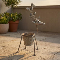 Metal Deer Planter Distressed Finish Deer-Shaped Planter Weathered for Courtyard
