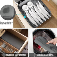 4-in-1 Dish Drying Rack with Cutlery Holder and Absorbent Mat