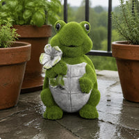 Mini Frog Decor Flocked Cartoon Frog Statue Flower Holding for Patio