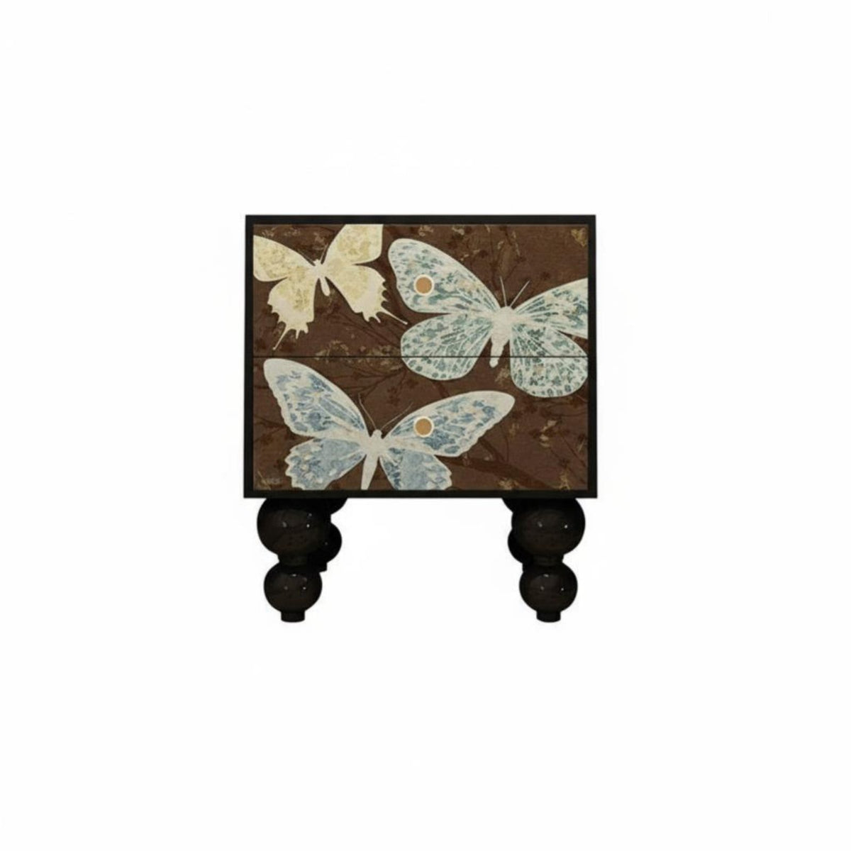 Tall flutterer Print Chest of drawers Distressed Finish Bedside Table for Renters, Adults