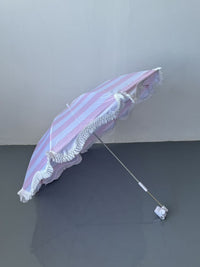 厂家直销户外遮阳伞防紫外线椅子夹具伞蓝白条纹带流苏沙滩海滩伞